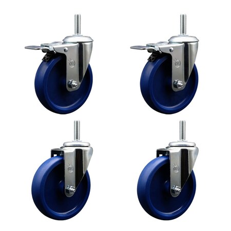 Service Caster 5 Inch Solid Polyurethane Swivel 34 Inch Threaded Stem Caster Set 2 Total Lock Brakes SCC-TSTTL20S514-SPUS-34212-2-S-2